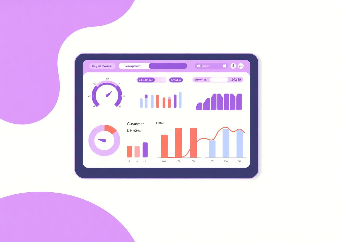 Illustration of a simulator dashboard with pricing dials and customer demand charts